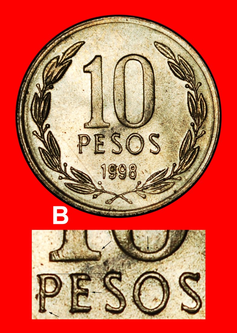  * O'HIGGINS (1990-2021): CHILE ★ 10 PESOS 1998 DISCOVERY COIN! MINT LUSTRE! LOW START ★ NO RESERVE!   