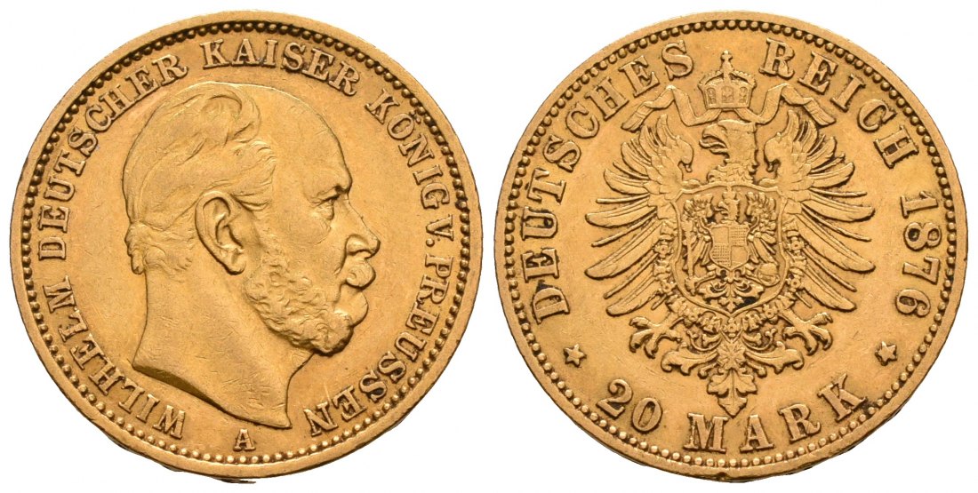 PEUS 6735 Preußen - Kaiserreich 7,16 g Feingold. Wilhelm I. (1861 - 1888) 20 Mark GOLD 1876 A Berlin Sehr schön