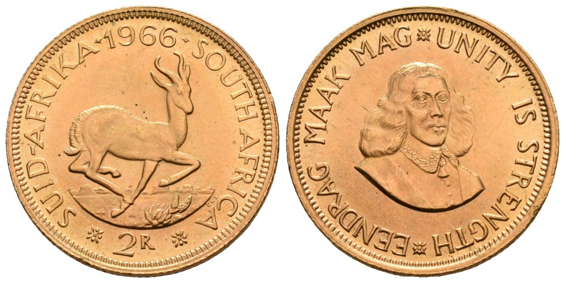 PEUS 6740 Südafrika 7,32 g Feingold 2 Rand GOLD 1966 Kl. Kratzer, Fast Stempelglanz