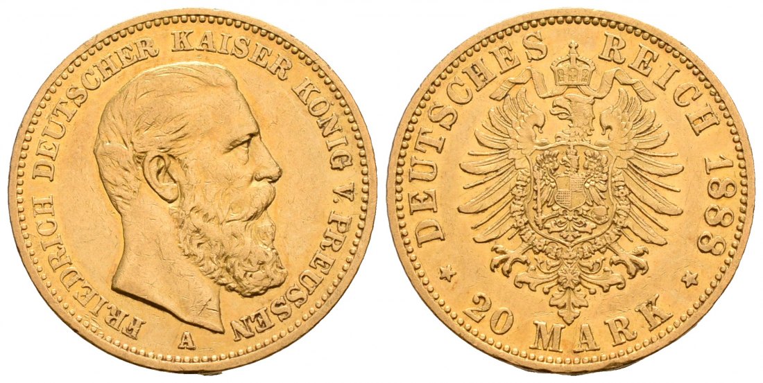 PEUS 6742 Kaiserreich - Preußen 7,16 g Feingold. Friedrich III.(09.03. - 15.06.1888) 20 Mark GOLD 1888 A Kl. Kratzer, Sehr schön