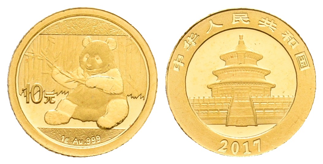 PEUS 6745 China Volksrepublik 1 g Feinsilber. Sitzender Panda Bär 10 Yuan GOLD 2017 Uncirculated
