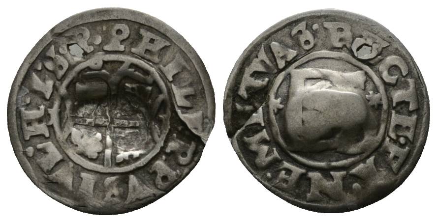  Pommern, Kleinmünze mit Gegenstempel, fraglich, gelocht   