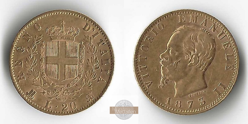 Italien MM-Frankfurt  Feingold: 5,81g 20 Lire 1873 