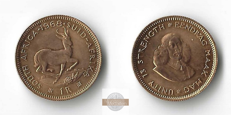 Süd Afrika MM-Frankfurt Feingold: 3,66g 1 Rand 1968 