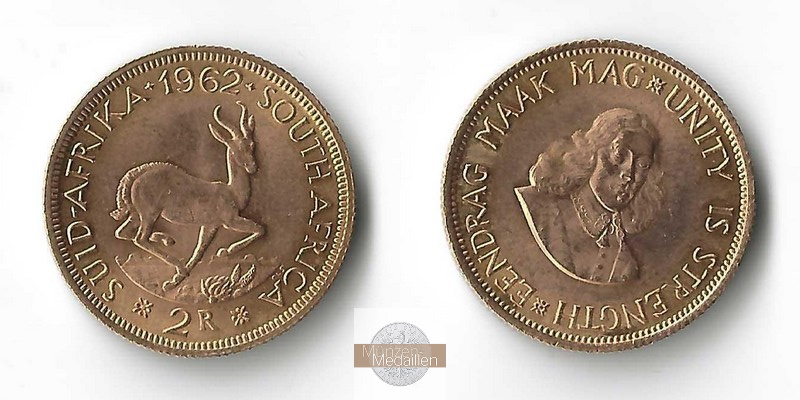 Süd-Afrika  2 Rand MM-Frankfurt   Feingold: 7,32g Springbock 1962 