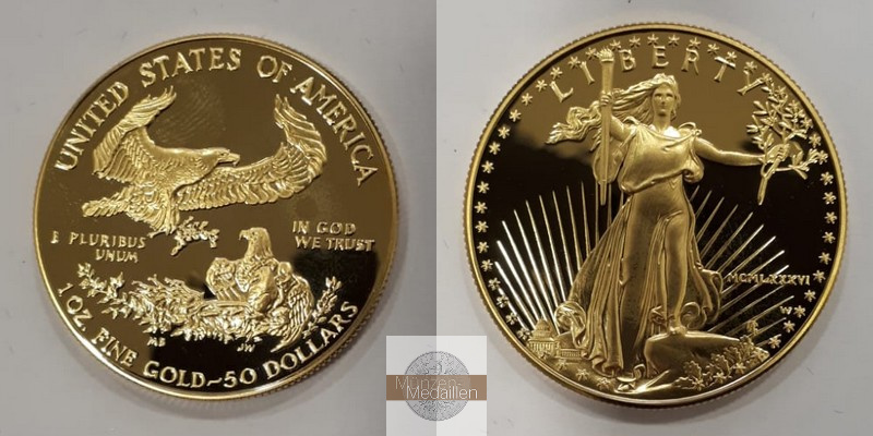 USA  50 Dollar MM-Frankfurt Feingold: 31,1g American Eagle 1986 W 
