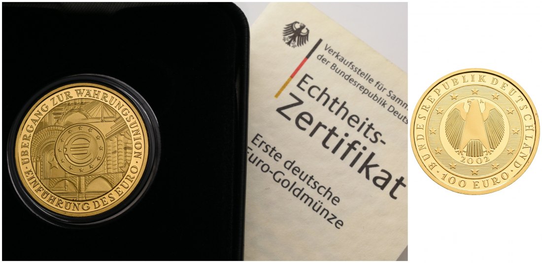 PEUS 6726 BRD 15,55 g Feingold. Währungsunion incl. Etui und Zertifikat 100 Euro GOLD 2002 A Berlin Stempelglanz (Originalkapsel)