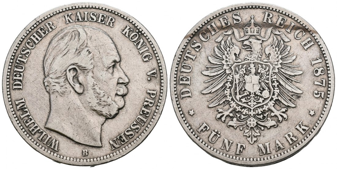 PEUS 6750 Preußen - Kaiserreich Wilhelm I. (1861 - 1888) 5 Mark 1875 B Hannover Sehr schön