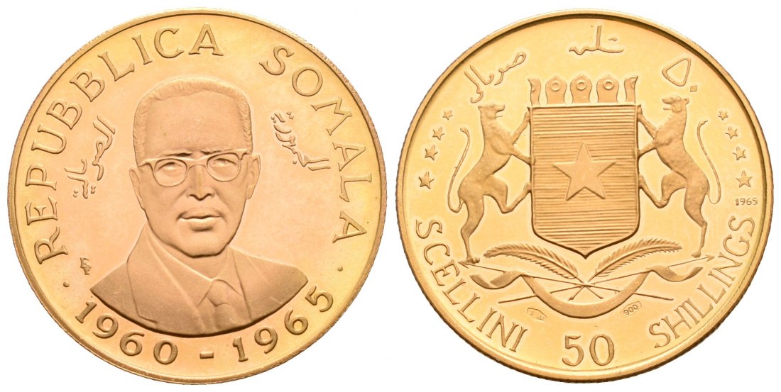 PEUS 6757 Somalia 6,3 g Feingold. 5. Unabhängigkeitstag 50 Shillings GOLD 1965 Proof