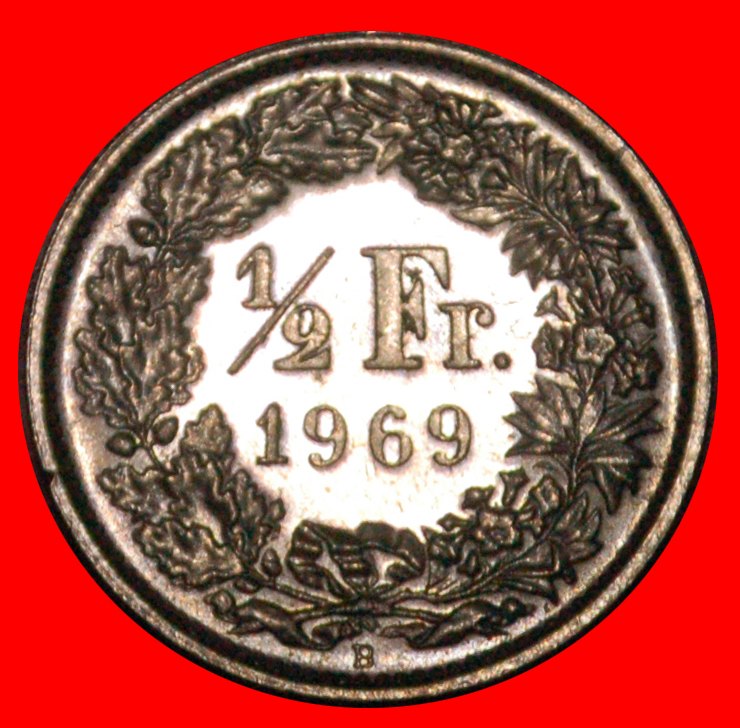 * WITHOUT STAR (1968-2021): SWITZERLAND ★ 1/2 FRANC 1969B MINT LUSTRE! LOW START★ NO RESERVE!