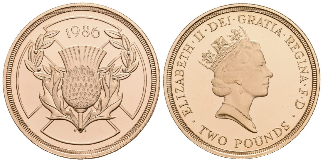 PEUS 6768 Grossbritannien 14,64 g Feingold. Elisabeth II. / Distel auf St. Andrews Kreuz 2 Pounds GOLD 1986 Proof