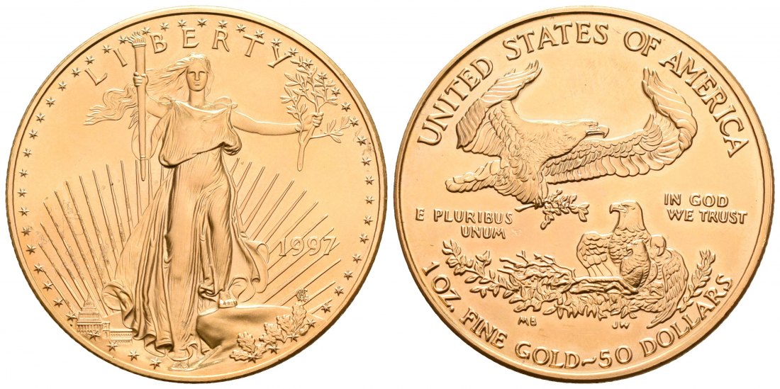 PEUS 6774 USA 31,1 Feingold 50 Dollars GOLD Unze 1997 Stempelglanz