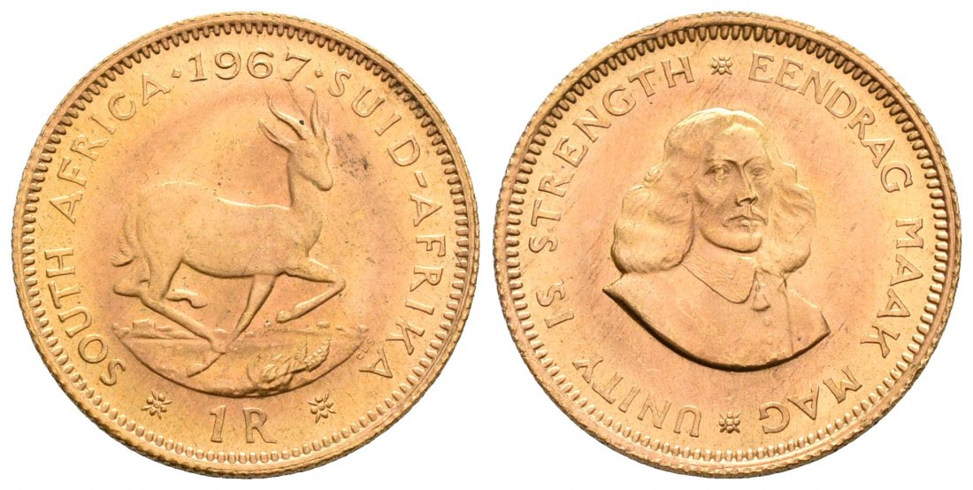 PEUS 6776 Südafrika 3,66 g Feingold 1 Rand GOLD 1967 Kl. Kratzer, Fast Stempelglanz
