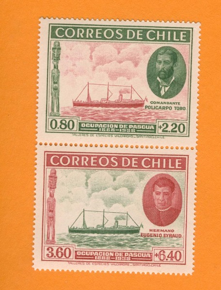  Chile 1940 senkrechtes Paar Mi.244 - 245 kompl. Postfrisch Besitznahme der Osterinsel RAR   