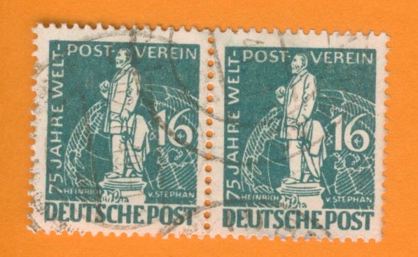  Berlin 1949 Mi.36 gest.Paar Weltpostverein 16. Pf. Heinrich von Stephan   