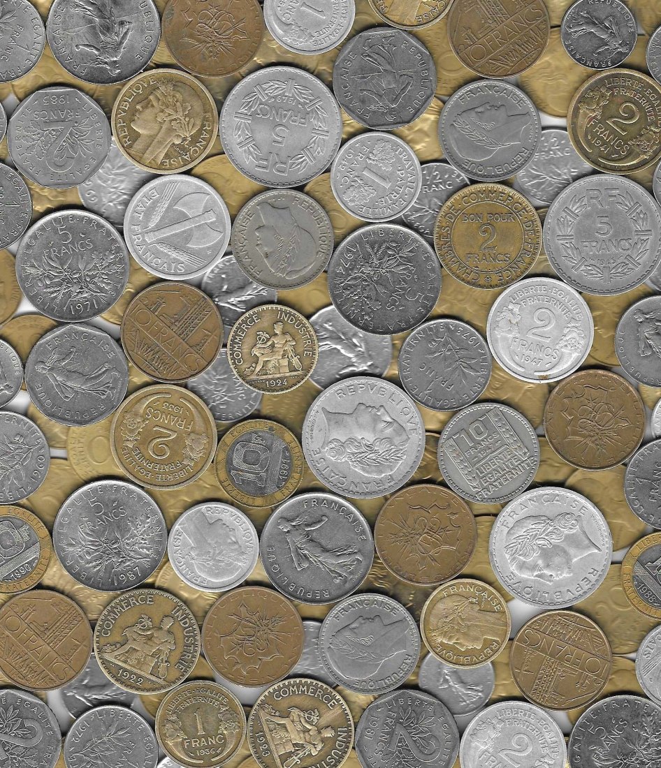  Frankreich Riesenlot 184 verschiedene Münzen, keine Doppelten 1922-2000, ca. 900 gr.siehe Scan unten   