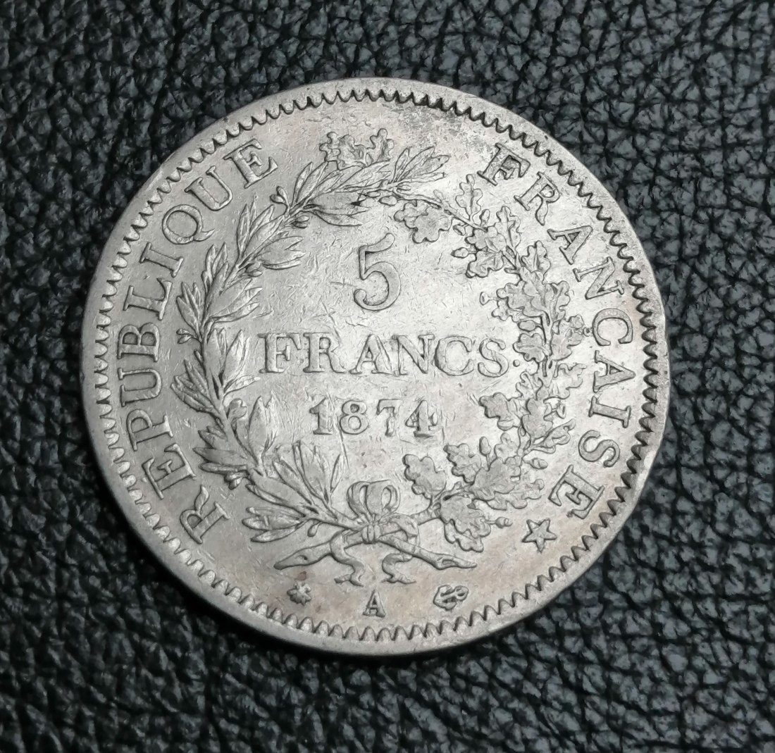  5 Francs 1874 A Republique Francaise 900 er Silber XXL Bilder   
