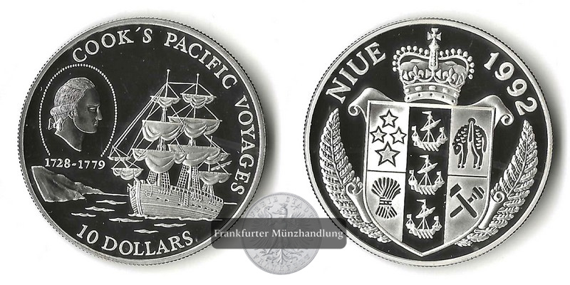  Niue  10 Dollar  1992   Cooks Pazifik-Reisen    FM-Frankfurt     Feinsilber: 29,05g   