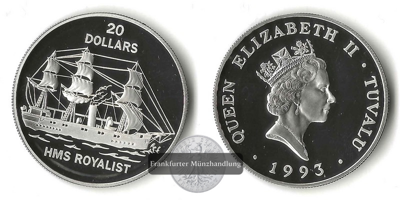 Tuvalu  20 Dollar  1993   HMS Royalist  FM-Frankfurt  Feinsilber: 29,11g   