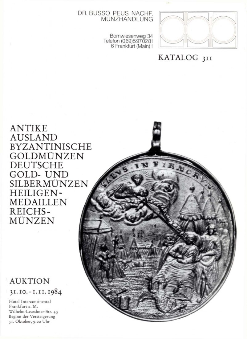 Busso Peus (Frankfurt) Auktion 311 (1984) byzantinische Goldmünzen Slg PEUS Teil 2 Heiligenmedaillen