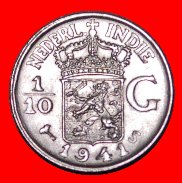  * USA SILVER 1937-1945: NETHERLANDS EAST INDIES ★ 1/10 GULDEN 1941S! UNC ★LOW START ★ NO RESERVE!   