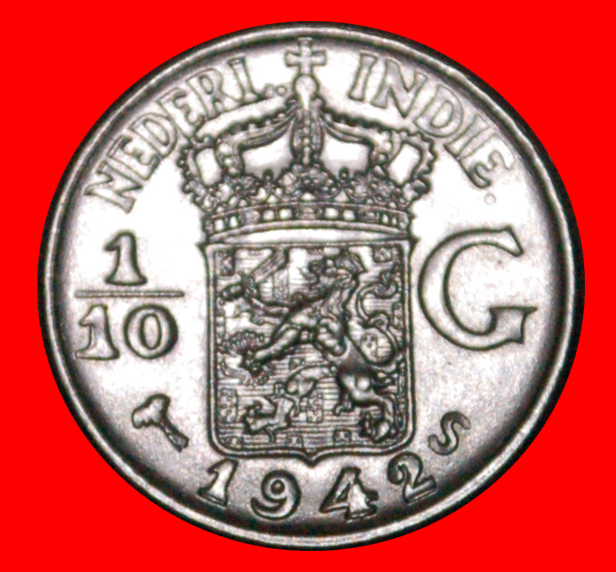  * USA SILBER 1937-1945: NIEDERLÄNDISCH-INDIEN★ 1/10 GULDEN 1942S★WILHELMINA 1890-1948★OHNE VORBEHALT   