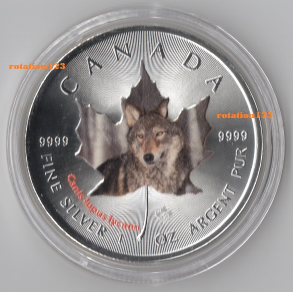  Canada 5 Dollar 2014 Wildlife-Serie I.- Timberwolf Silber Farbe **Max. 5.000 Ex.   