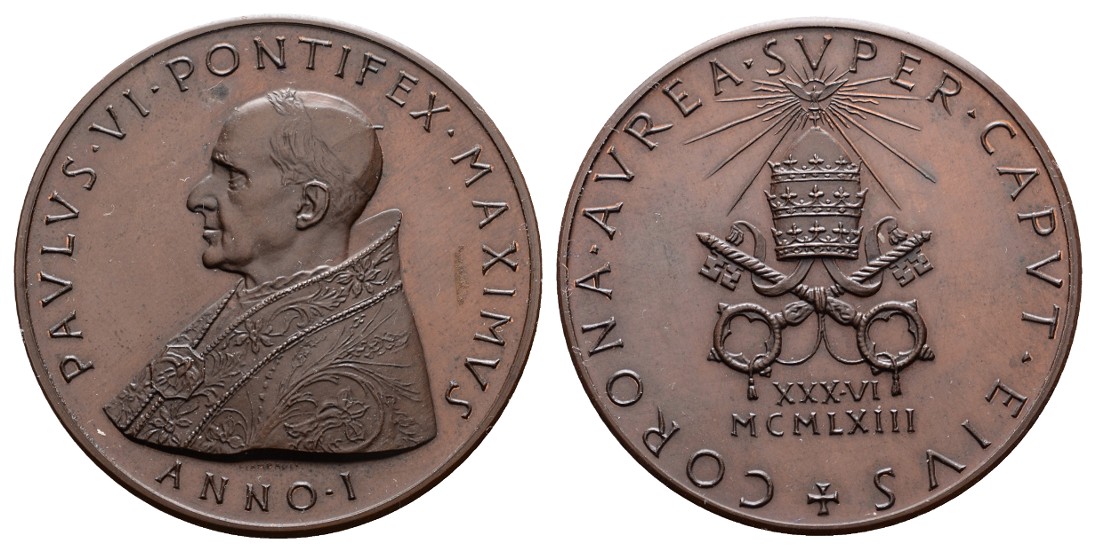  Linnartz VATIKAN, Paul VI., Bronzemed. 1963, (v. Ciampoli), 44mm, 32,40g, stgl   