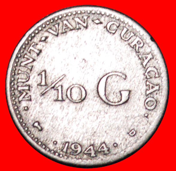 * USA SILVER (1944-1947): CURACAO ★ 1/10 GULDEN 1944! WILHELMINA (1890-1948) LOW START ★ NO RESERVE!