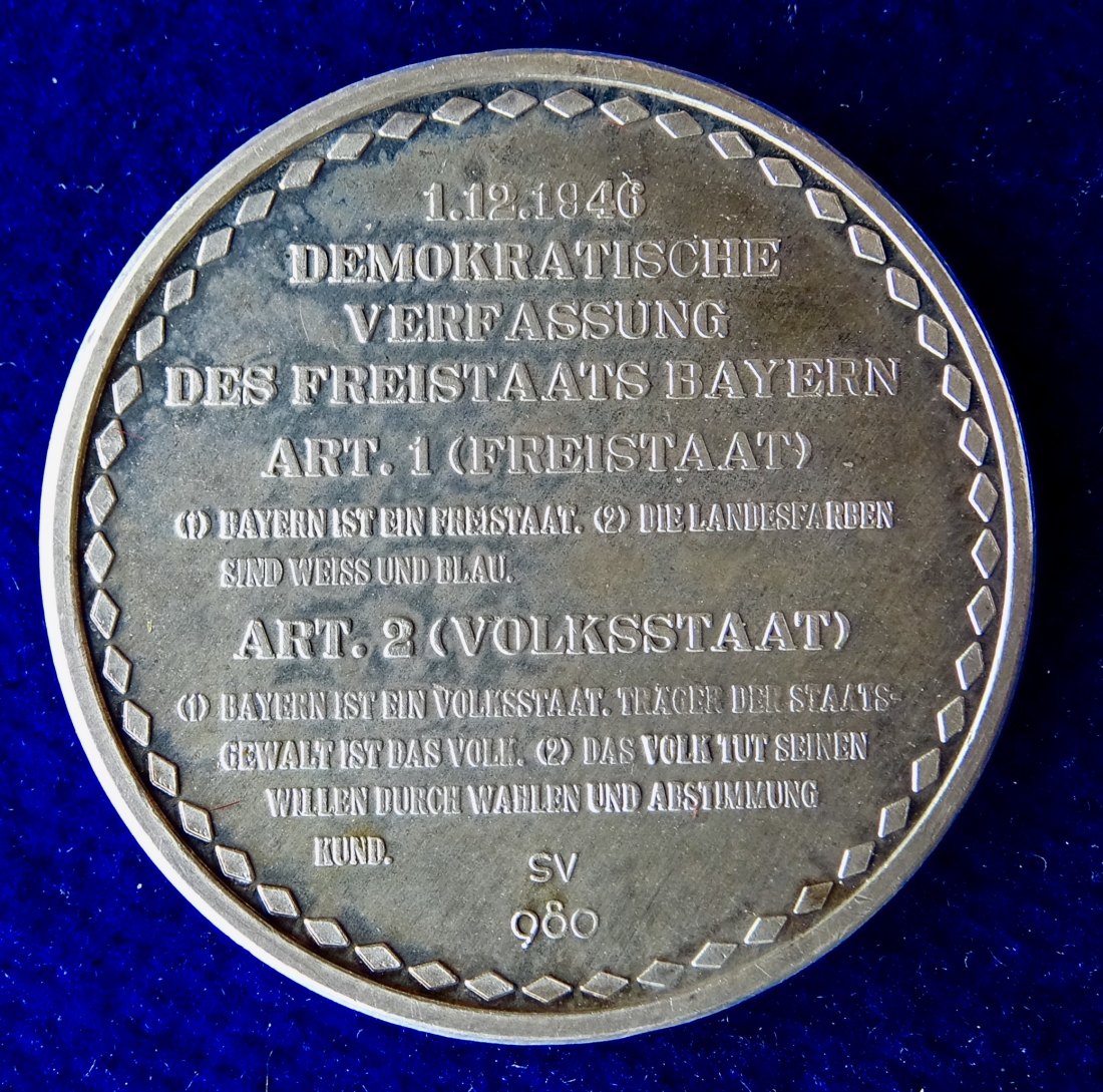  Bayern 40 Jahre Verfassung des Freistaates von 1946 Silbermedaille   