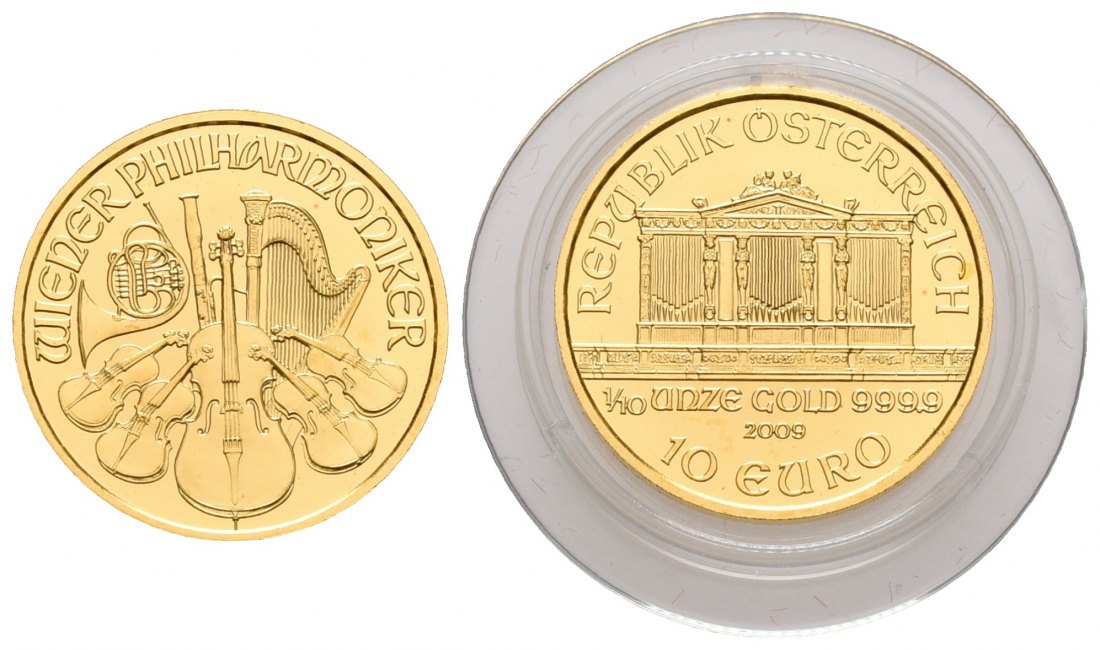 PEUS 6861 Österreich 3,11 g Feingold. Wiener Philharmoniker 10 Euro GOLD 1/10 Unze 2009 Stempelglanz (Kapsel)