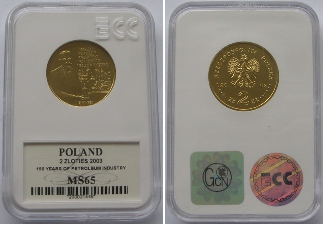  2003, Polen, 2 Zloty-Gedenkmünze: 150. Jahrestag der Entstehung der Öl- und Gasindustrie, SLAB   