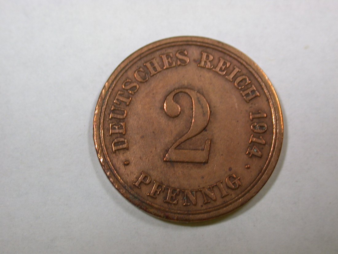 F14 KR 2 Pfennig 1914 F in ss, geputzt R Originalbilder