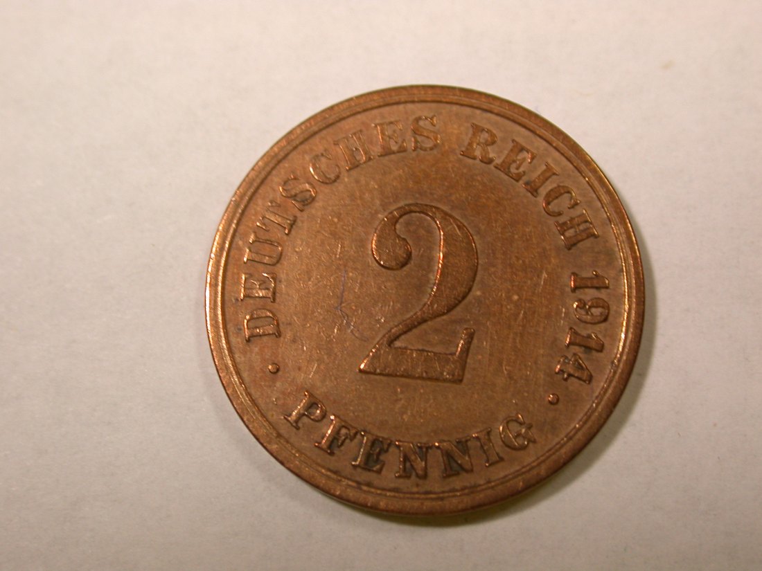  F14  KR  2 Pfennig 1914 G in ss+, geputzt  Originalbilder   