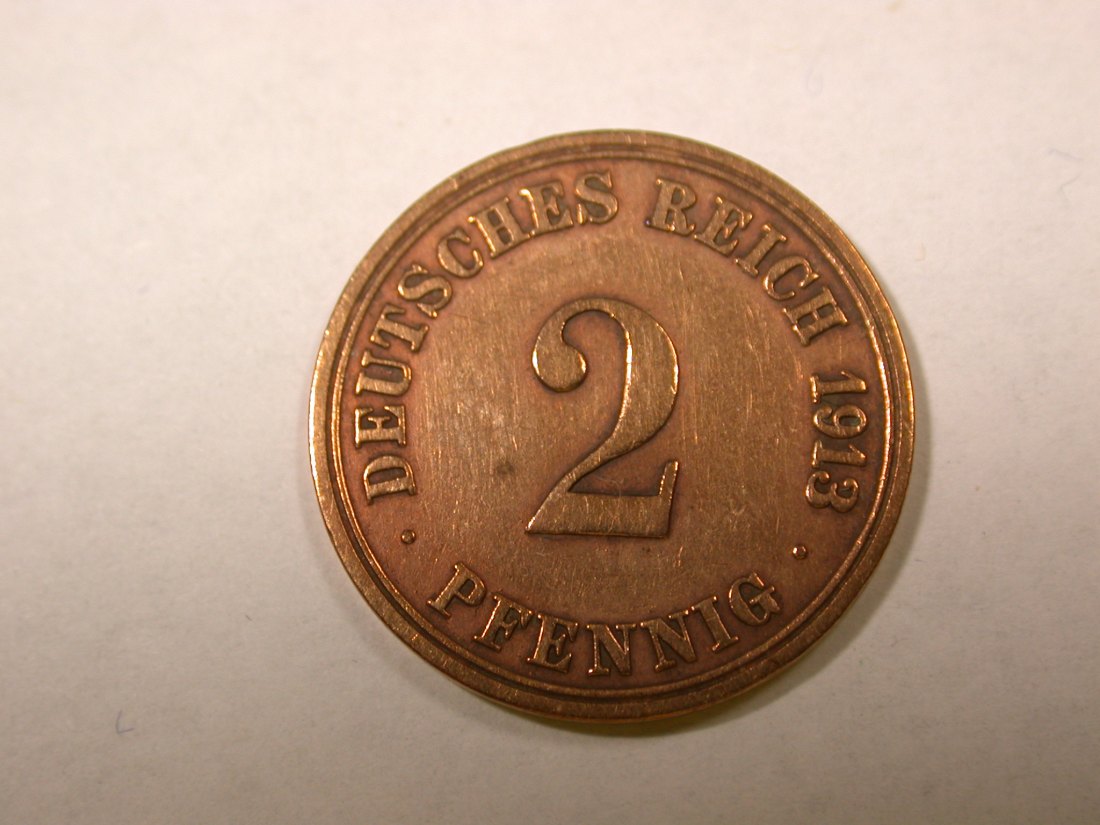 F14 KR 2 Pfennig 1913 A in ss+, geputzt Originalbilder