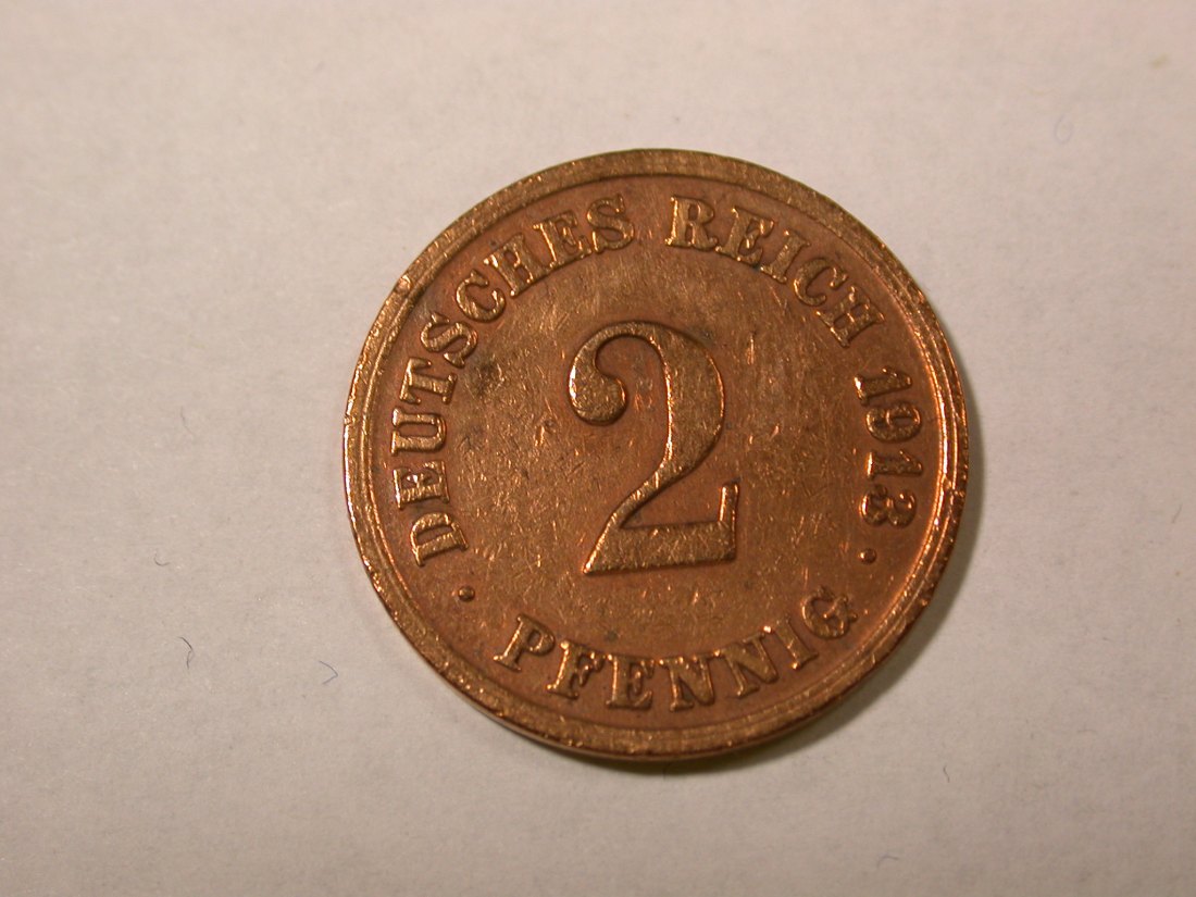 F14 KR 2 Pfennig 1913 E in ss, geputzt Originalbilder