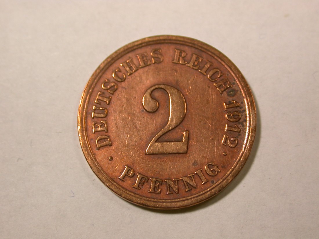 F14 KR 2 Pfennig 1912 F in ss+ gereinigt Originalbilder