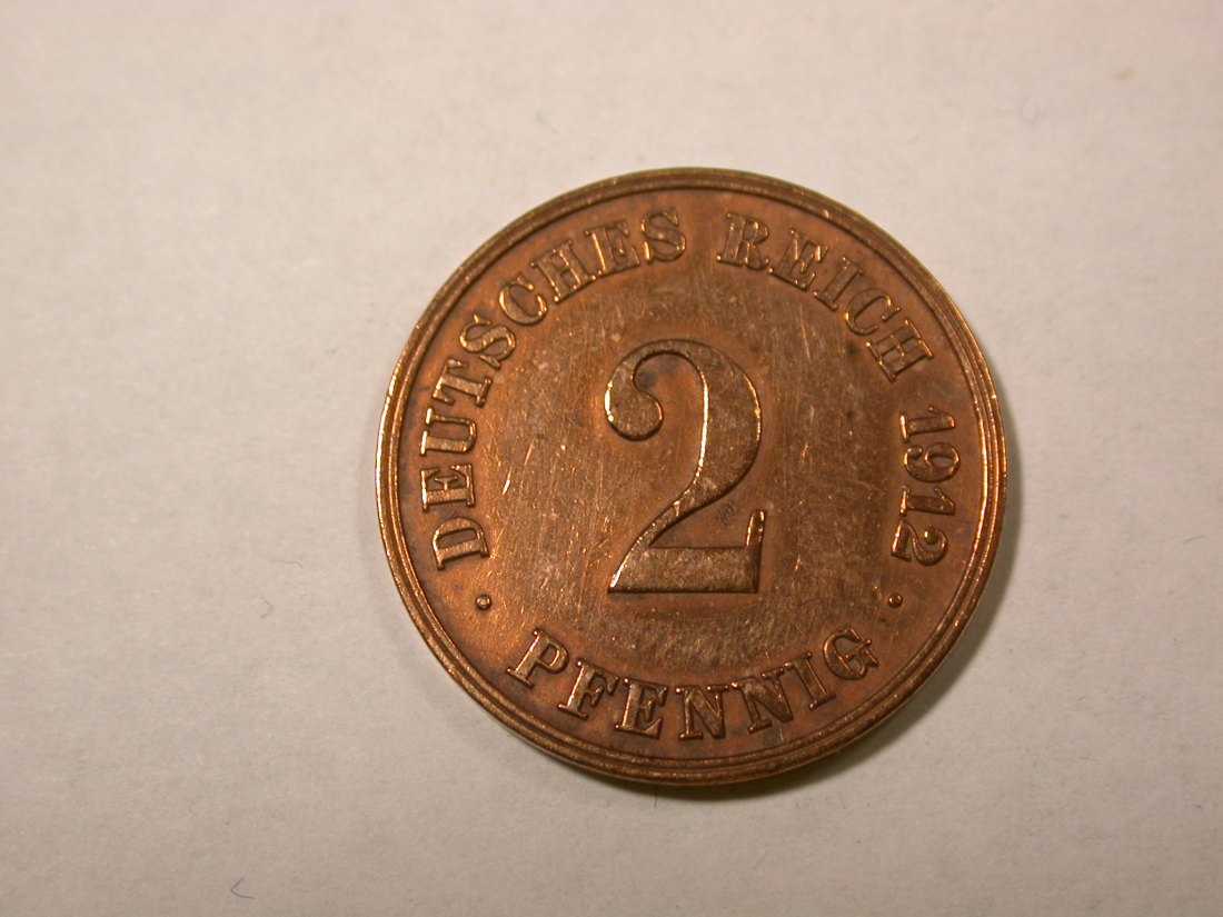 F14 KR 2 Pfennig 1912 J in ss+ gereinigt Originalbilder