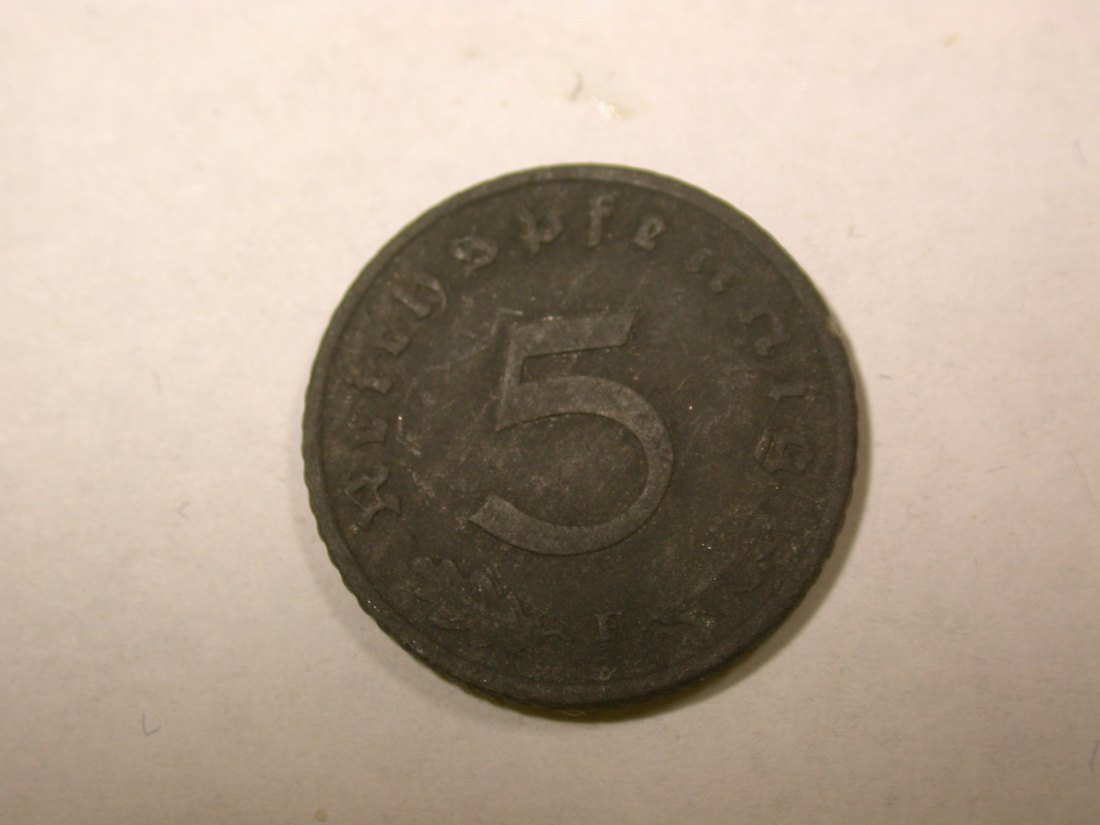  F14  3.Reich  5 Pfennig 1944 F in ss+  Originalbilder   