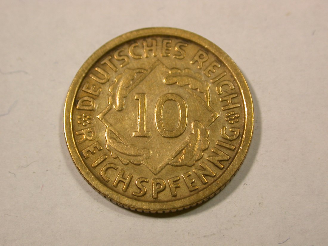 F14 Weimar 10 Reichs Pfennig 1924 G in ss+ geputzt Originalbilder