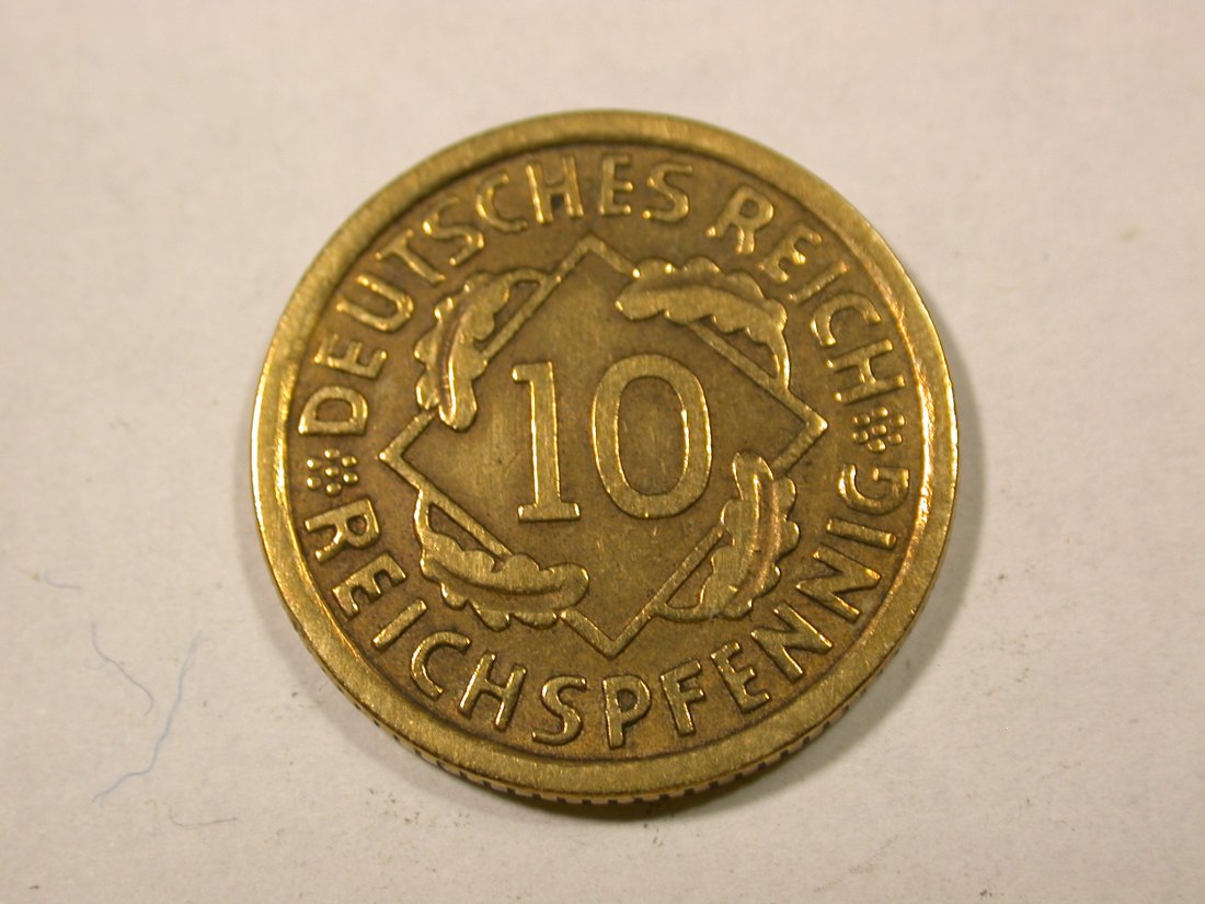 F14 Weimar 10 Reichs Pfennig 1929 E in ss, geputzt Originalbilder