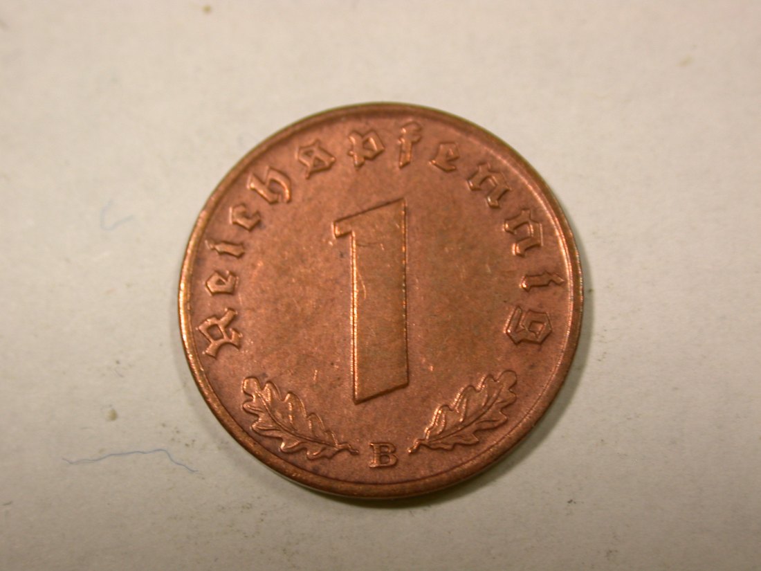 F14 3.Reich 1 Pfennig 1938 B in vz-st Originalbilder