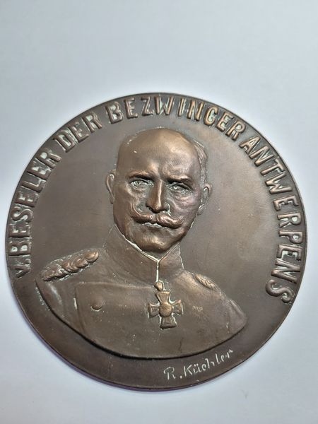  Küchler Medaille 1914 v.Beseler Bezwinger Antwerpens Golden Gate Koblenz Frank Maurer i716   