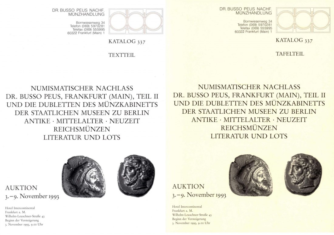 Busso Peus (Frankfurt) Auktion 337 (1993) Nachlass B. PEUS -Teil II / Dubletten Münzkabinett Berlin