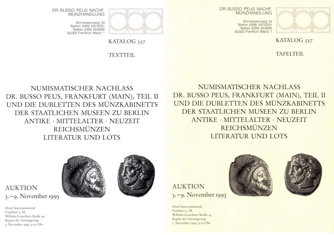  Busso Peus (Frankfurt) Auktion 337 (1993) Nachlass B. PEUS -Teil II / Dubletten Münzkabinett Berlin   