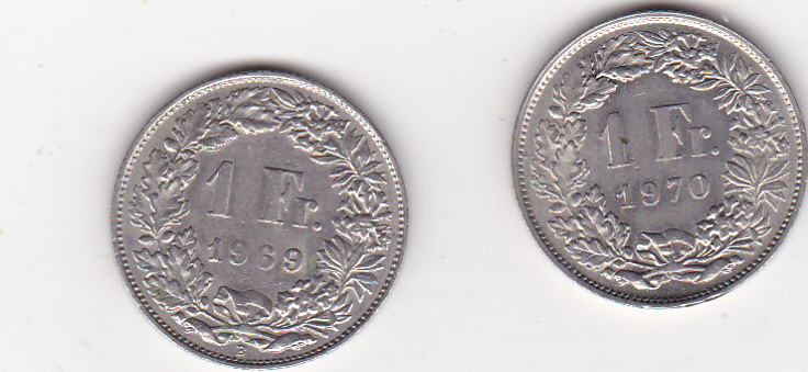  Schweiz,1 Franken 1969,1970, vorzüglich   