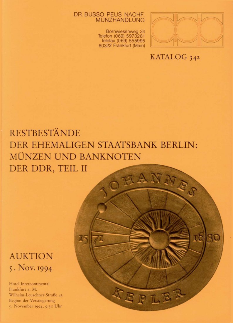  Busso Peus (Frankfurt) Auktion 342 (1994) Restbestände der Staatsbank Berlin DDR Münzen&Noten Teil02   