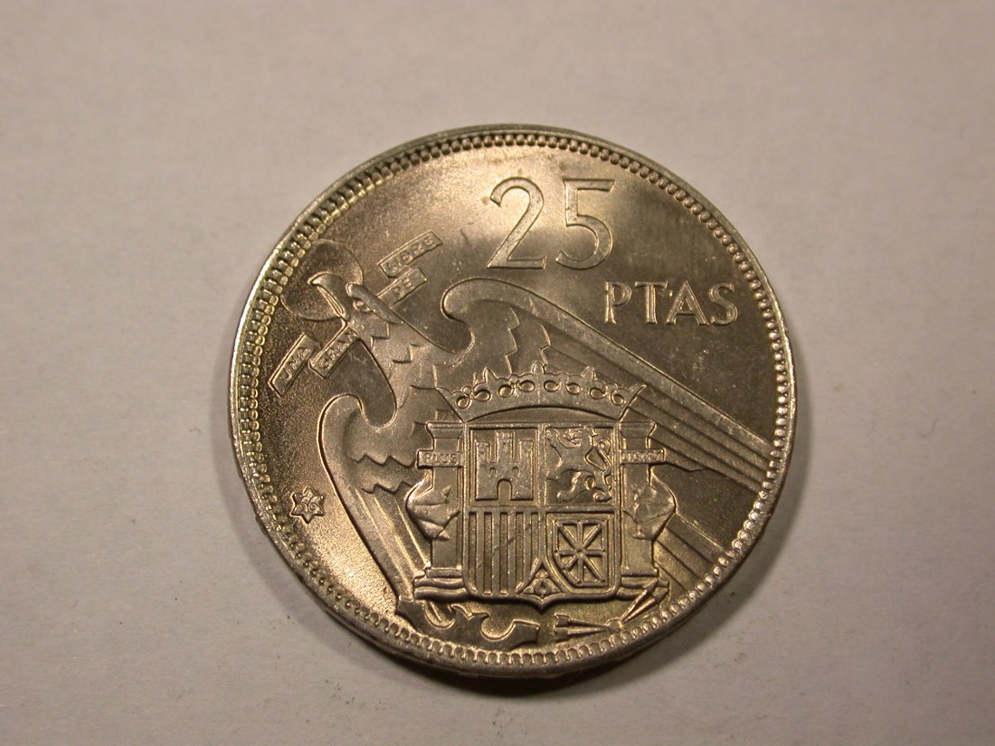  F15  Spanien 25 Pesetas Franco 1957  (1966) in  f.st/ST ! Originalbilder   