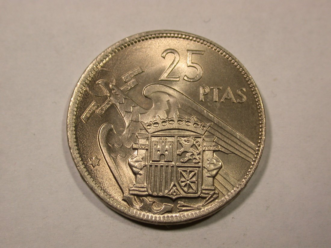  F15  Spanien 25 Pesetas Franco 1957  (1968) in  f.st/ST ! Originalbilder   