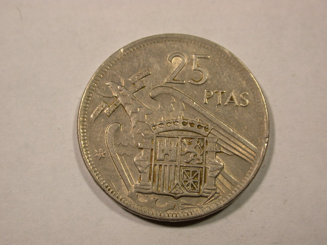  F15  Spanien 25 Pesetas Franco 1957  (1970) in ss-vz  Originalbilder   